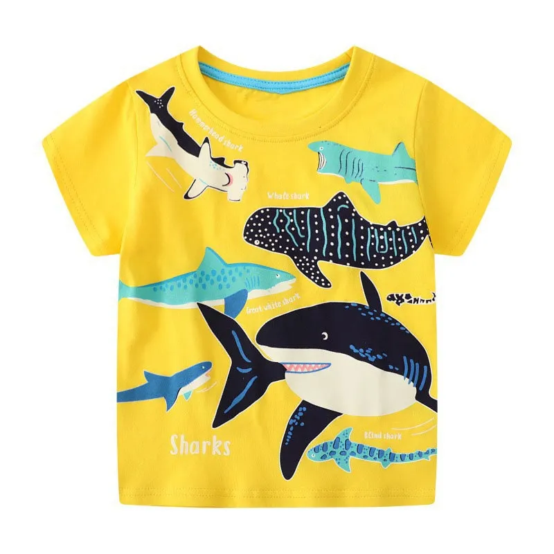 Boys Cotton T-shirts Summer Tees & Tops for Baby Boys Dino, Shark Pattern | Toddler Boy Shirt kid Clothing Gift for Boys Pack of 3