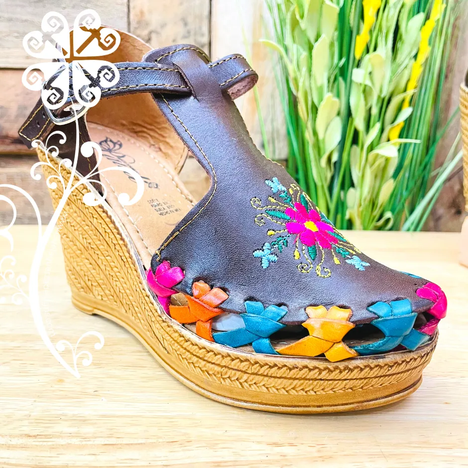 Brown w/Embroider Wedges Women Shoes