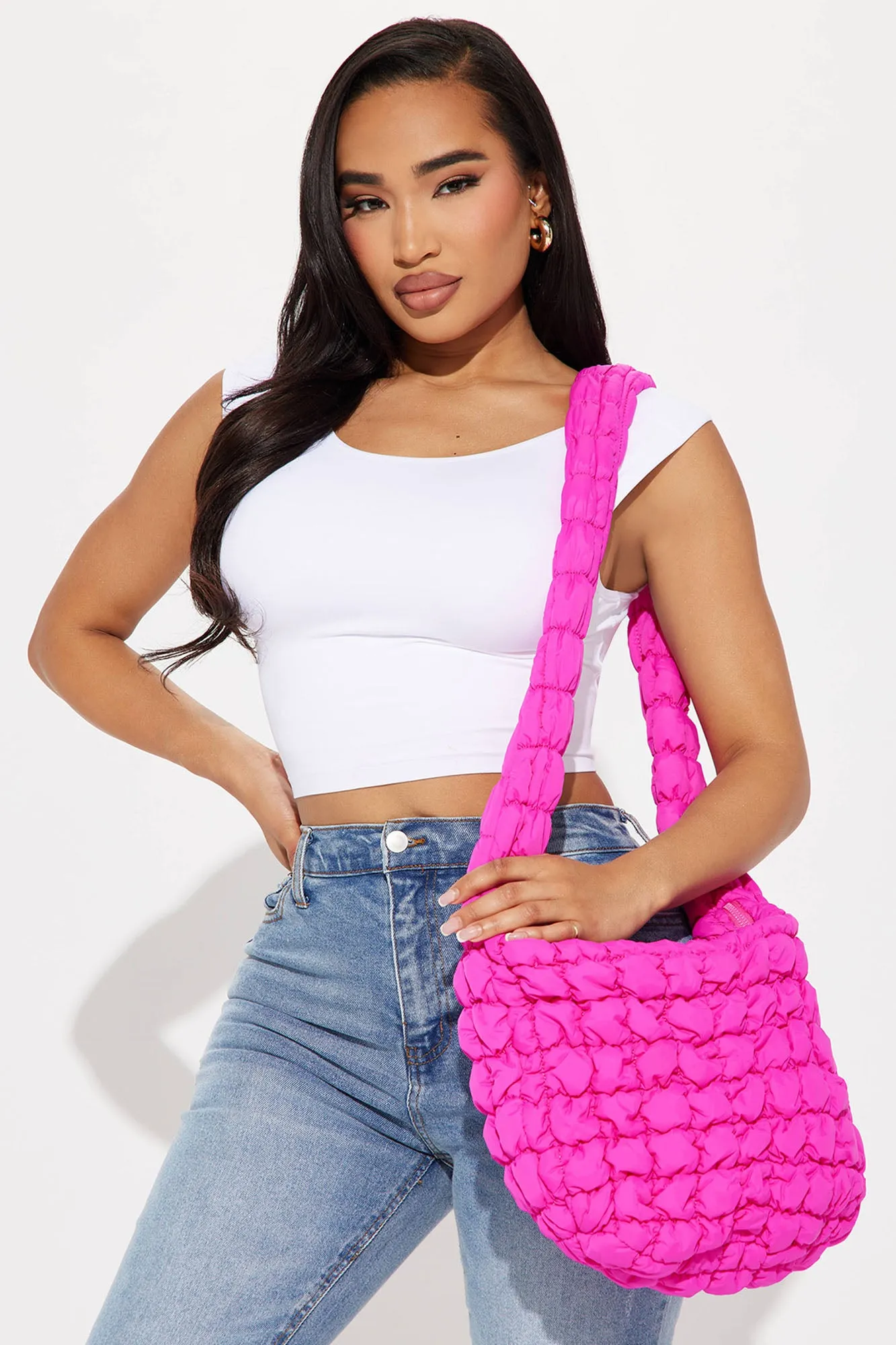 Bubble Quilted Tote Bag - Pink