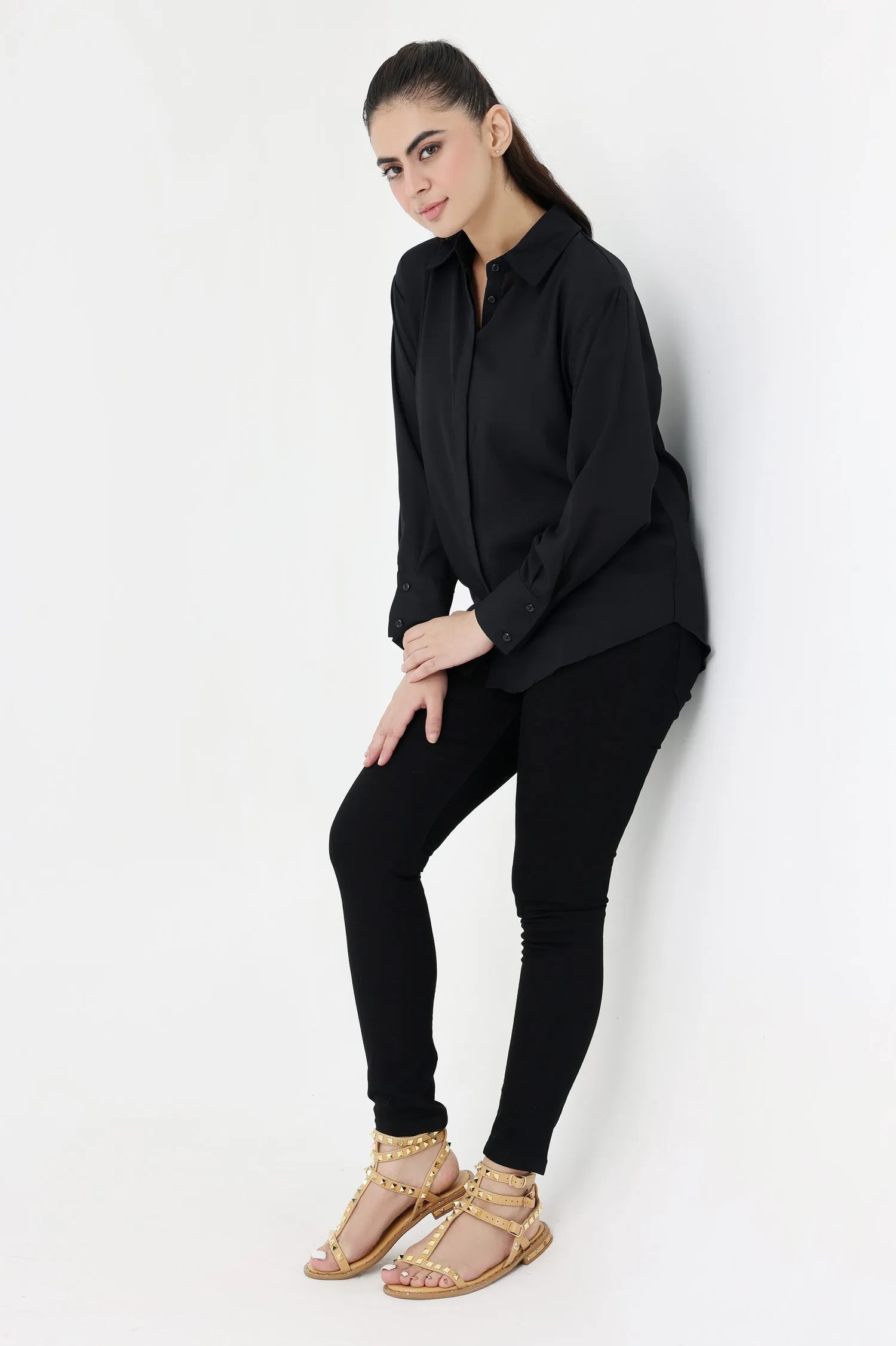 BUTTON-DOWN COLLAR SHIRT-BLACK