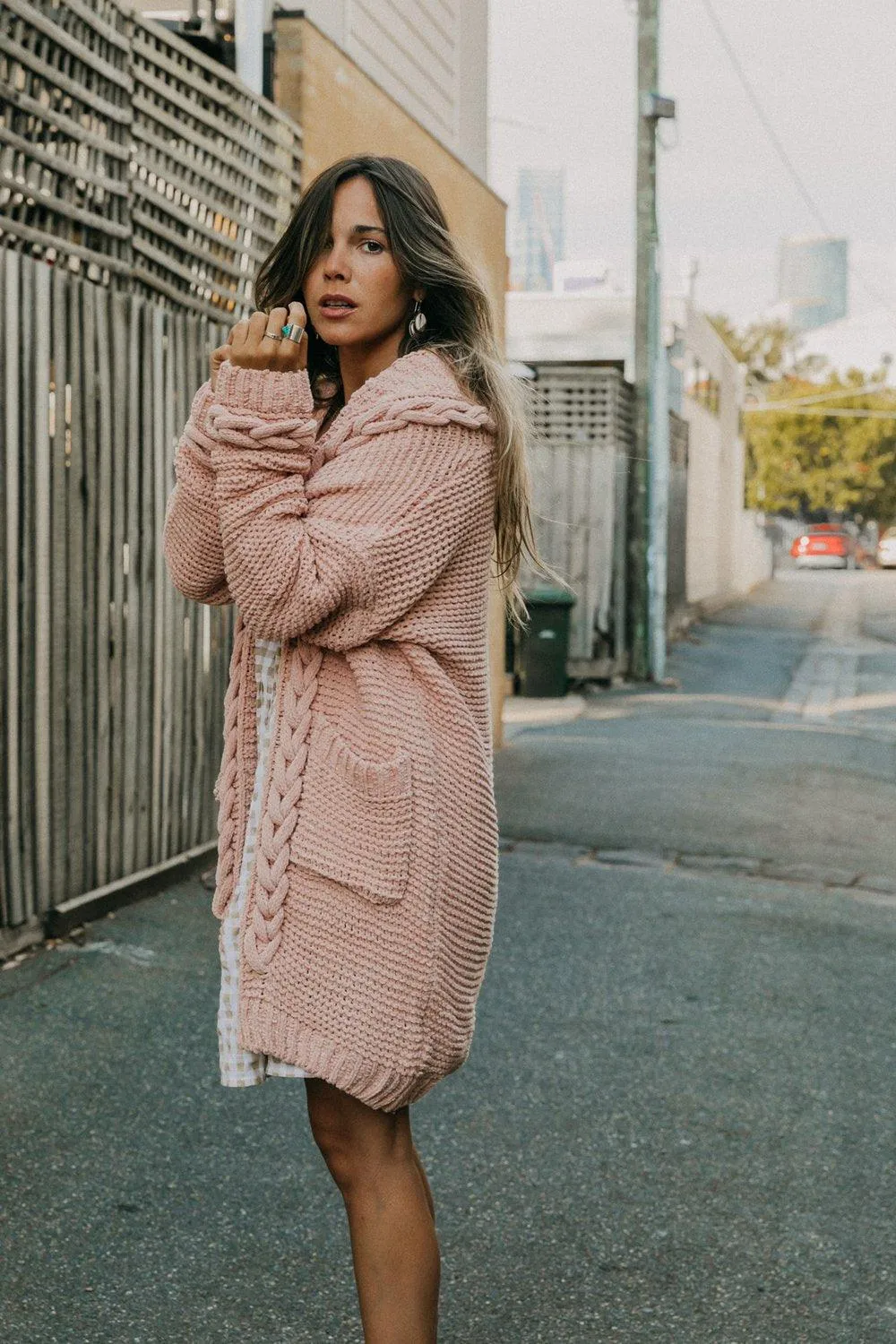 Cable Knit Cardigan Mimi in Blush