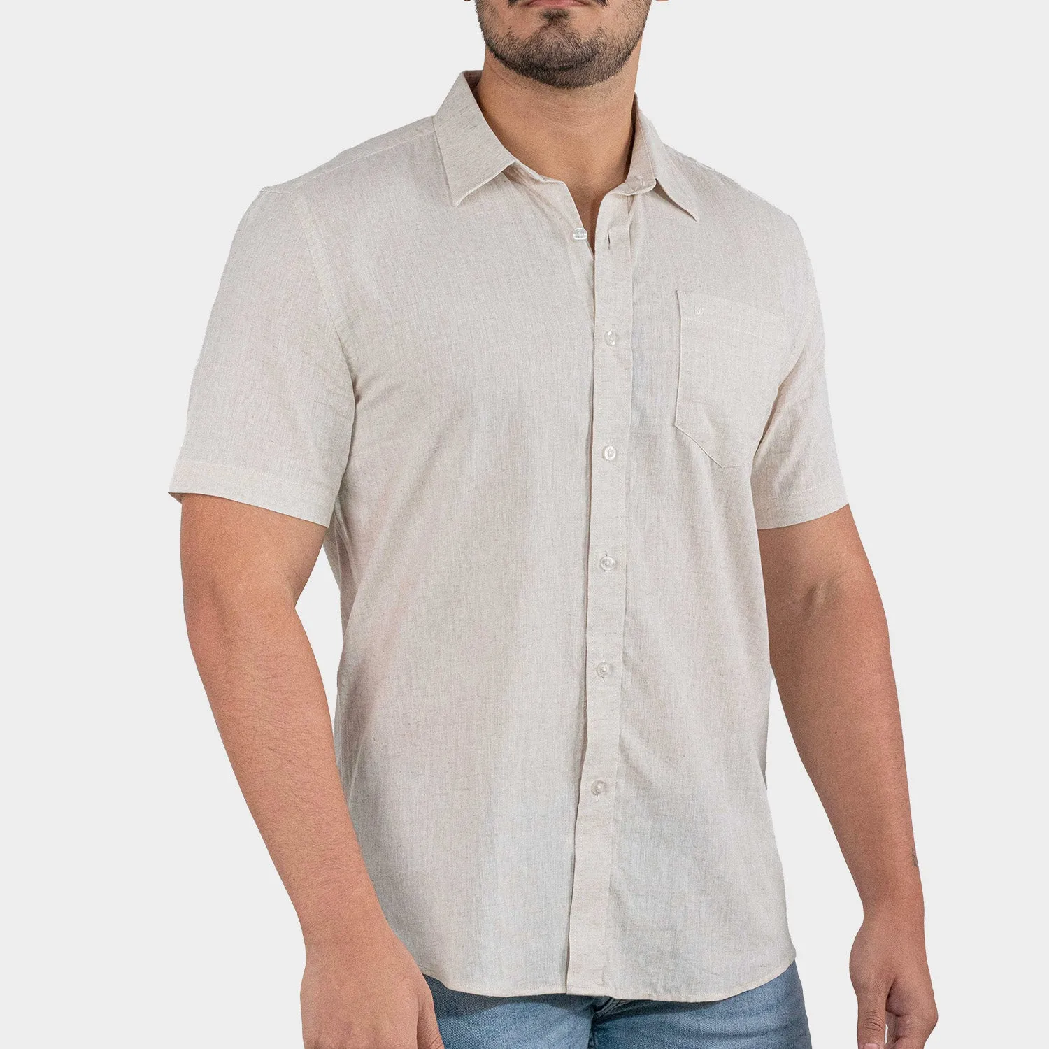 Camisa Casual de Lino Manga Corta para Hombre