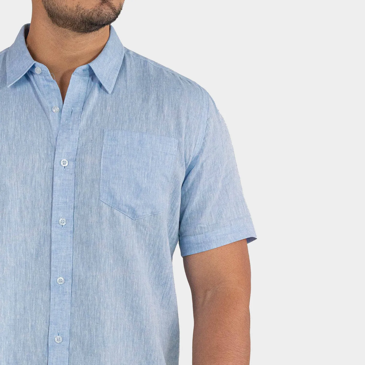 Camisa Casual de Lino Manga Corta para Hombre