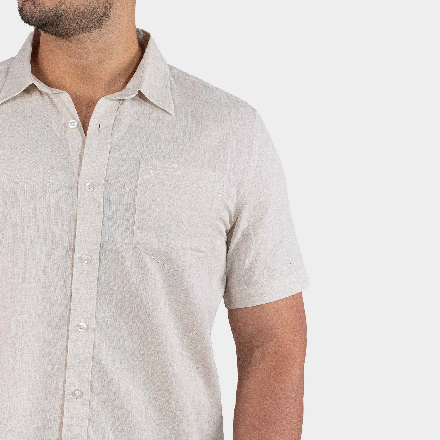 Camisa Casual de Lino Manga Corta para Hombre