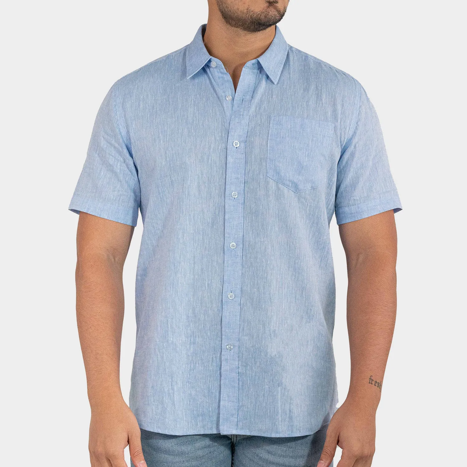 Camisa Casual de Lino Manga Corta para Hombre