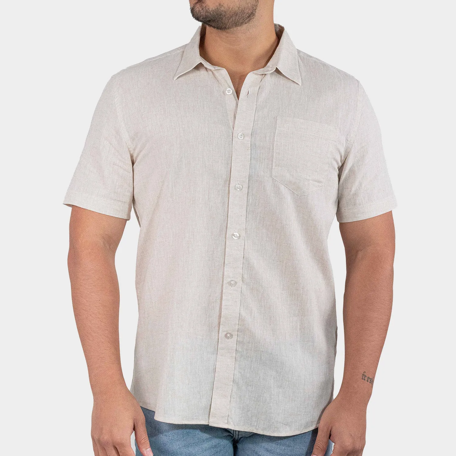 Camisa Casual de Lino Manga Corta para Hombre