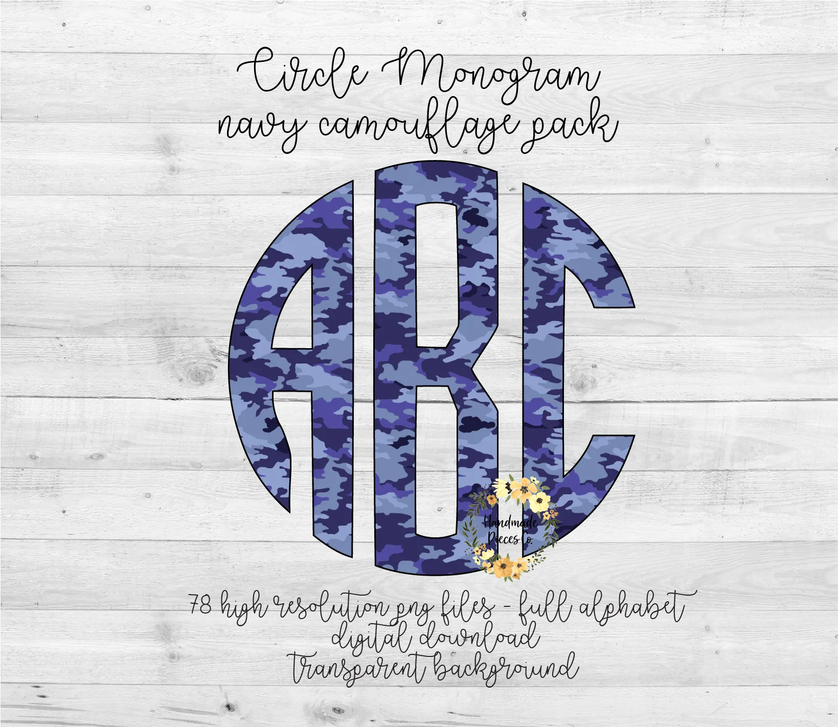 Camouflage, Navy Monogram - Multiple Styles - Digital Download