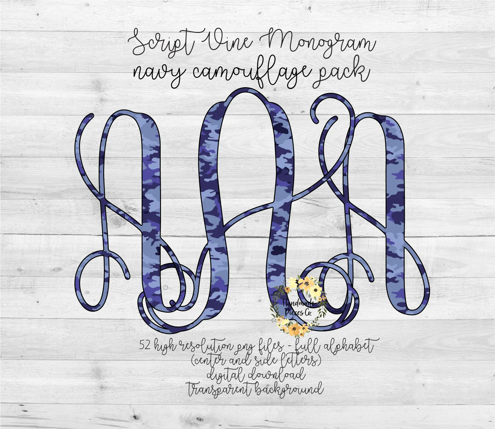 Camouflage, Navy Monogram - Multiple Styles - Digital Download