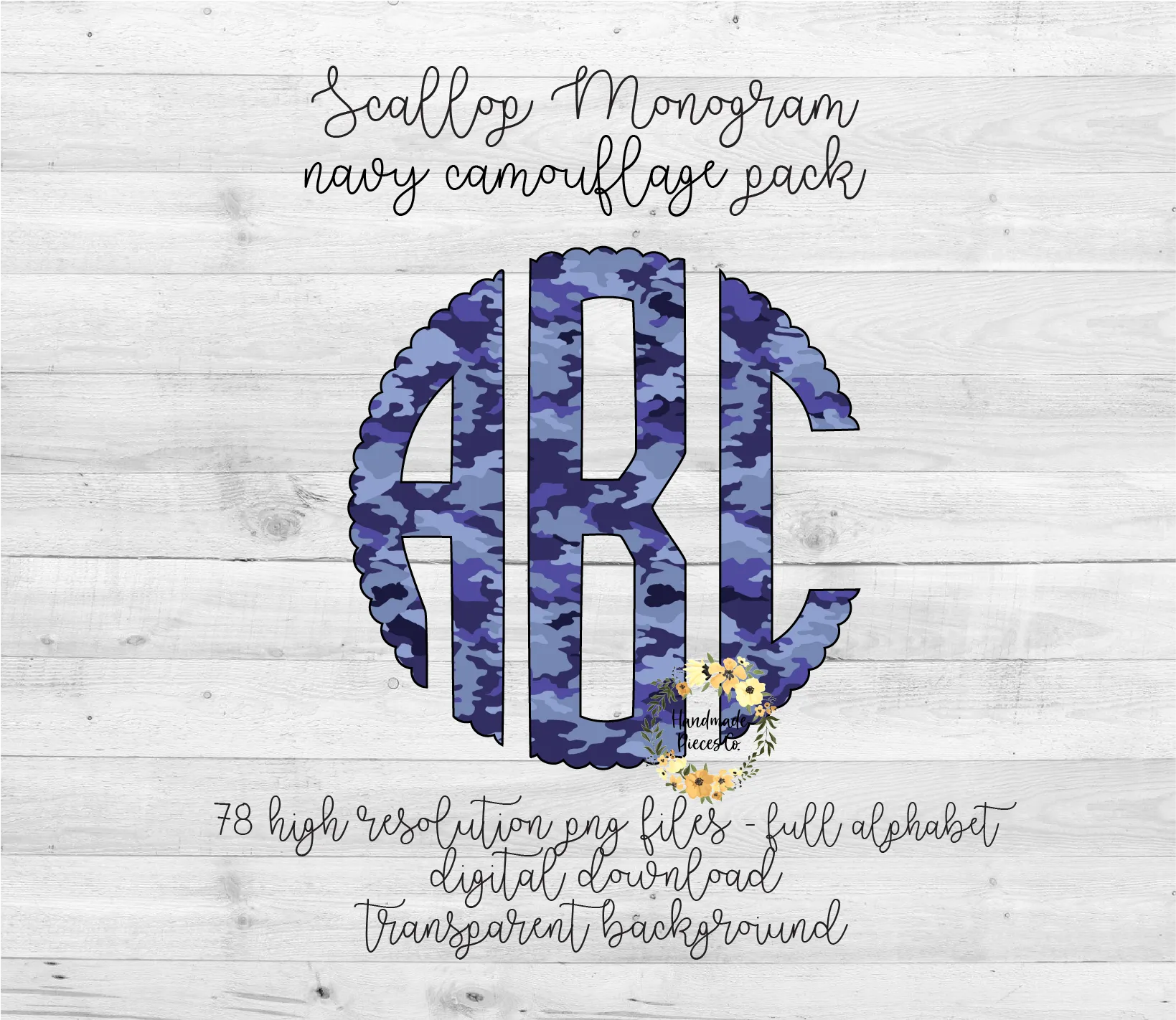 Camouflage, Navy Monogram - Multiple Styles - Digital Download