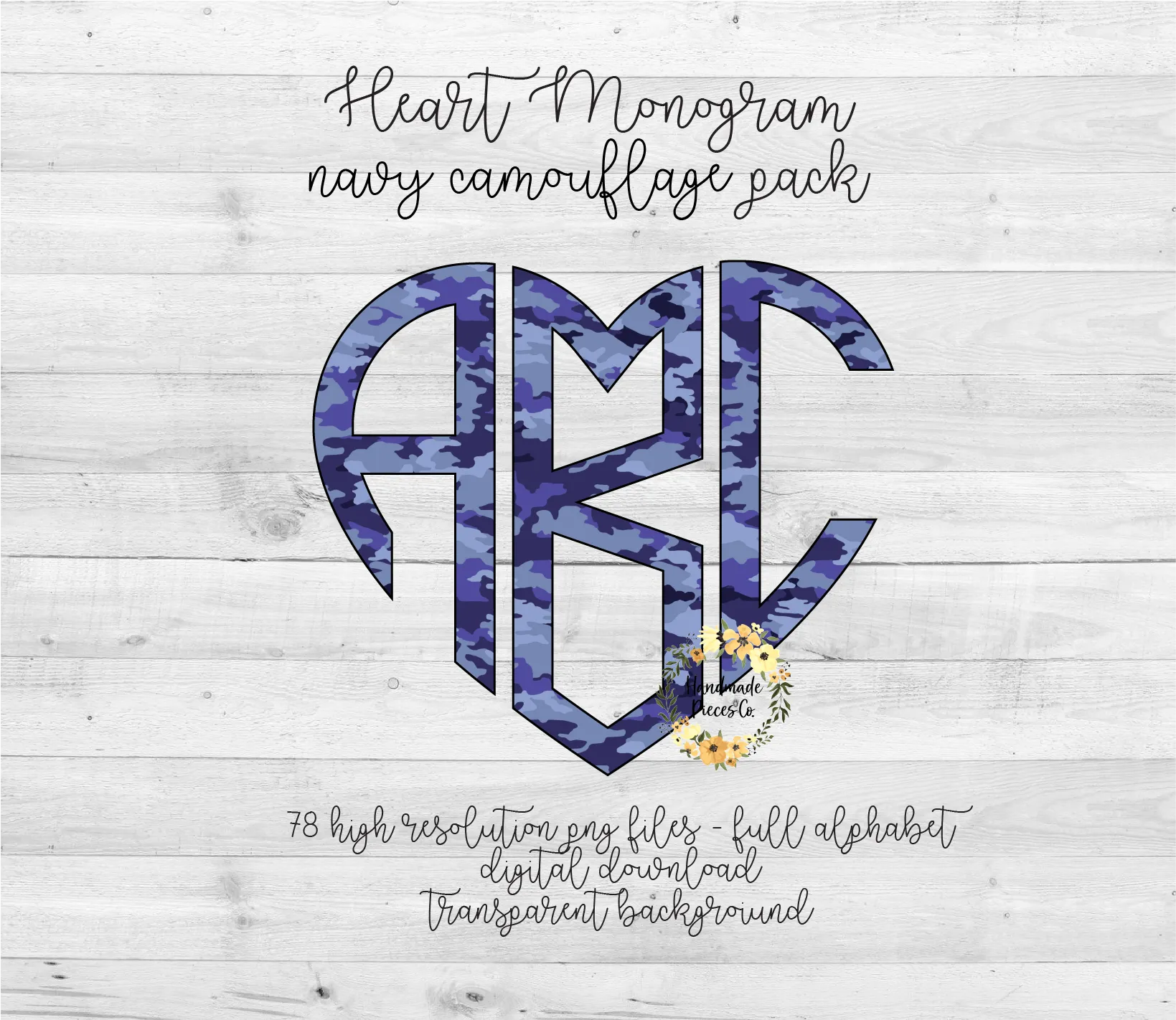 Camouflage, Navy Monogram - Multiple Styles - Digital Download