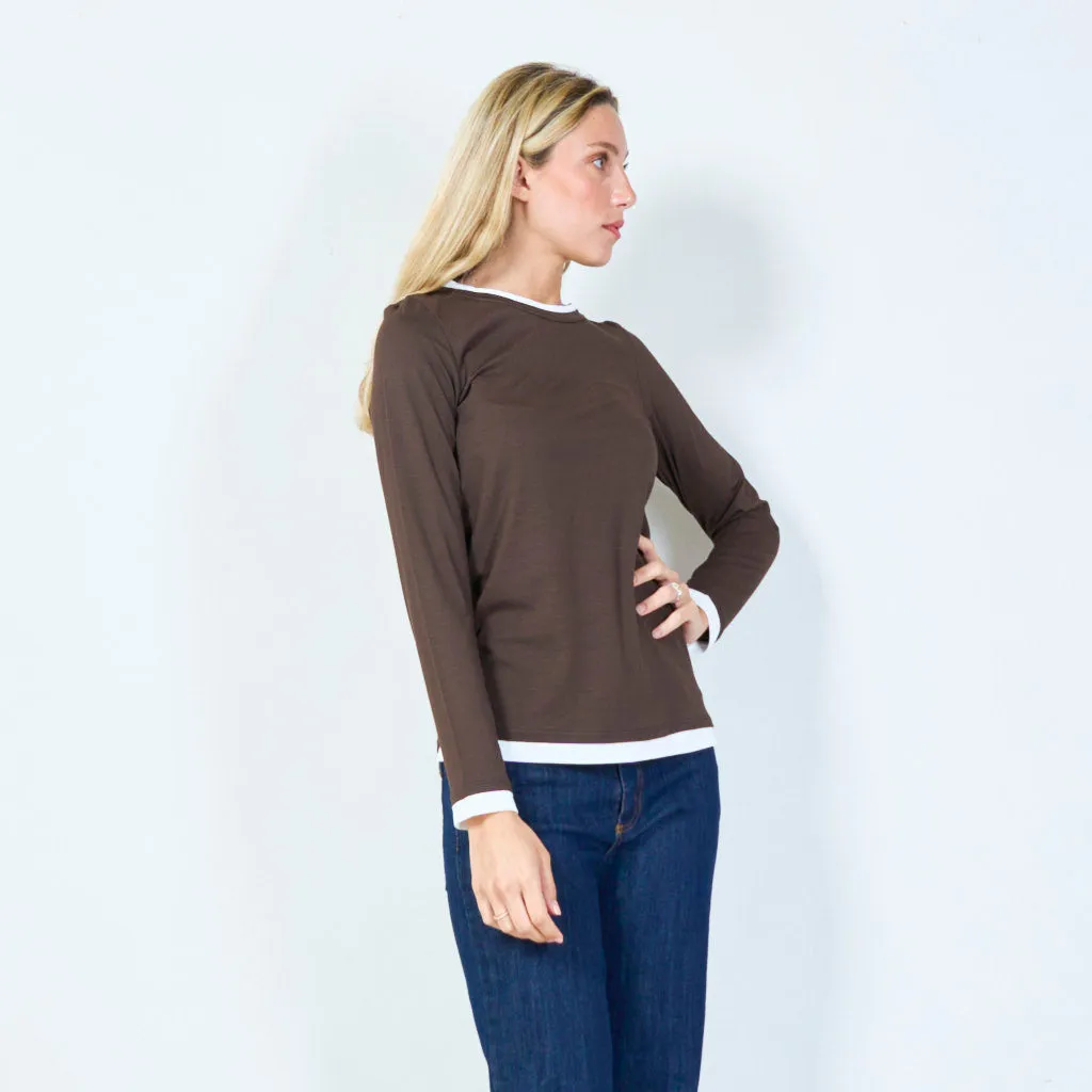 Casual long-sleeve top with contrast trim wholesale