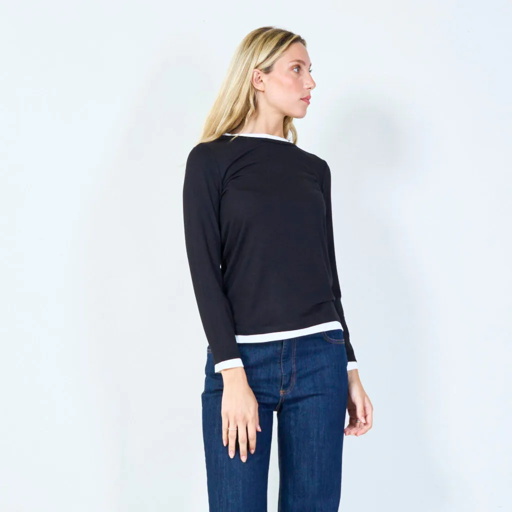 Casual long-sleeve top with contrast trim wholesale