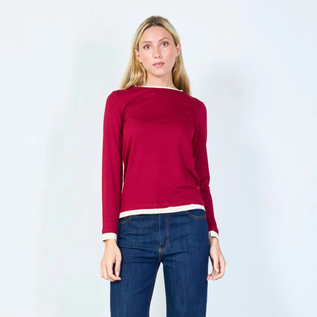 Casual long-sleeve top with contrast trim wholesale