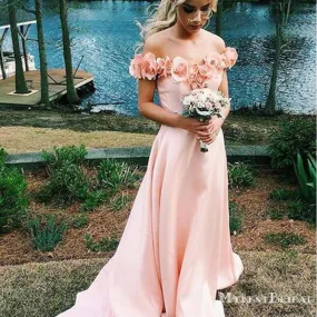 Charming Elegant Blush Pink Off Shoulder A-line Long Cheap Bridesmaid Dresses, TYP0080