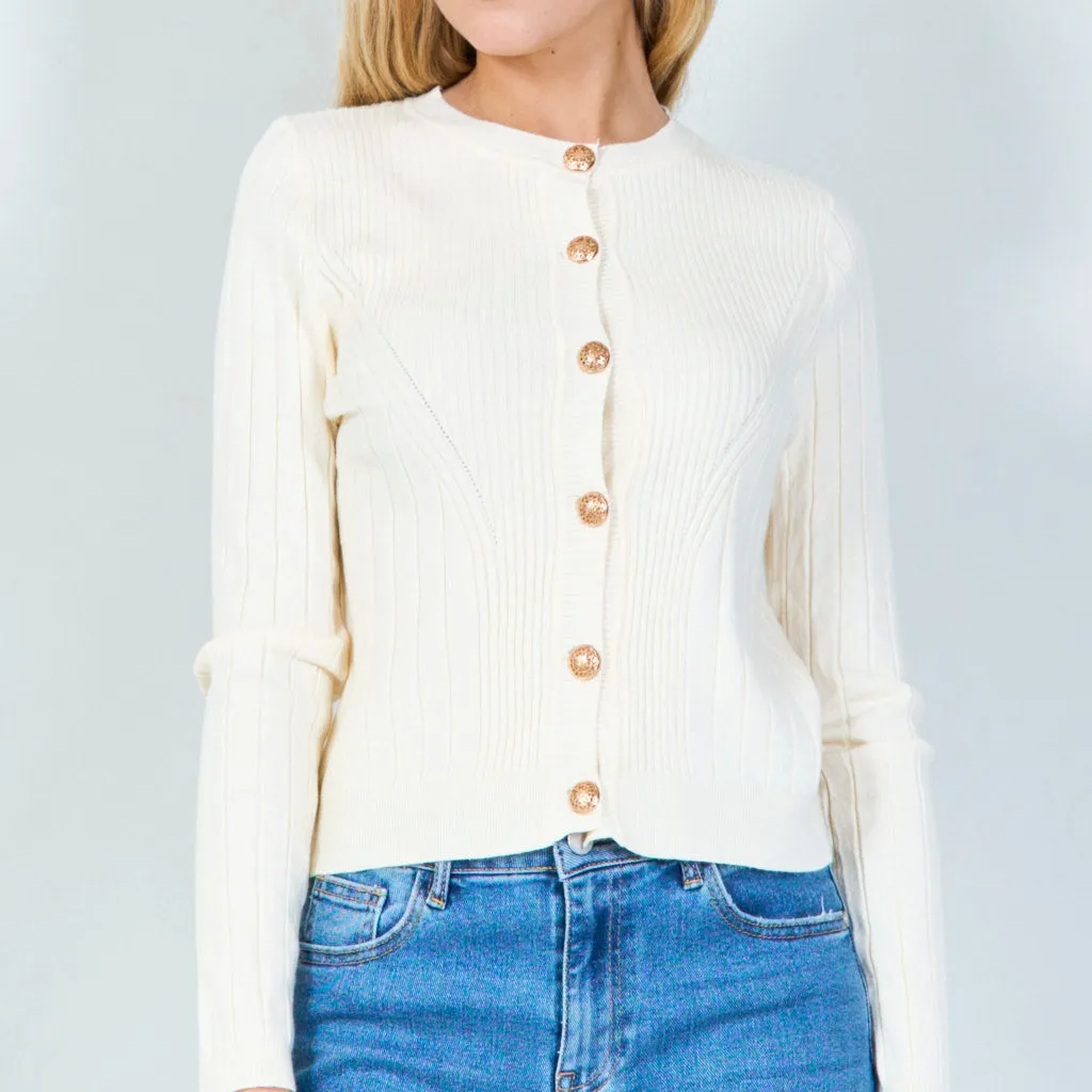 Classic button-up cardigan with ribbed design wholesale