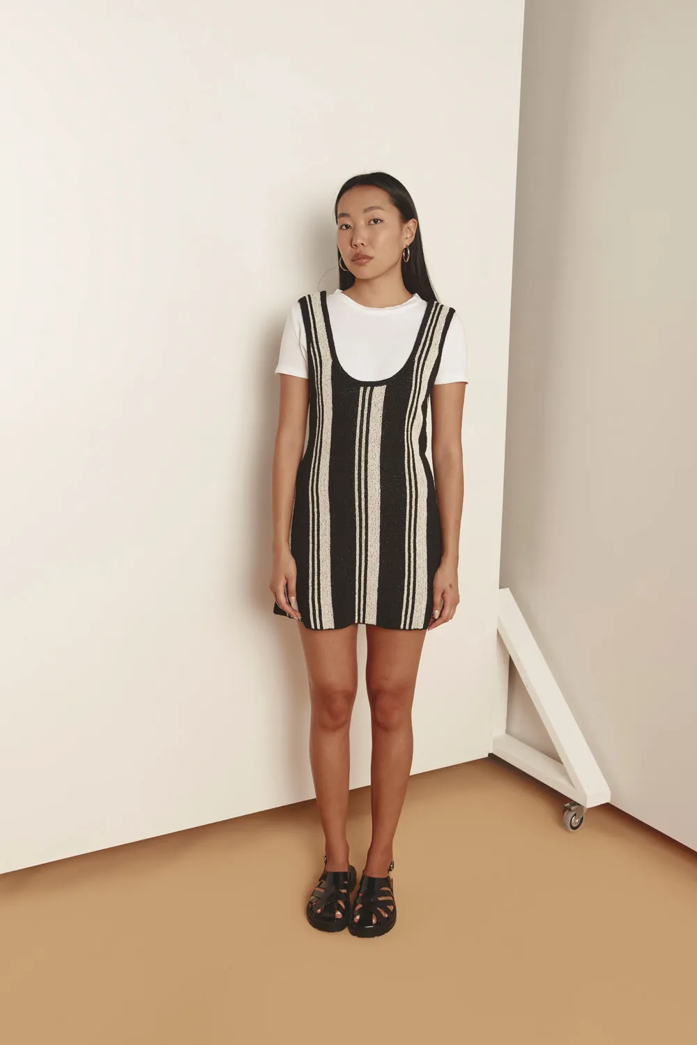 Cleo Knit Mini Dress Black Stripe