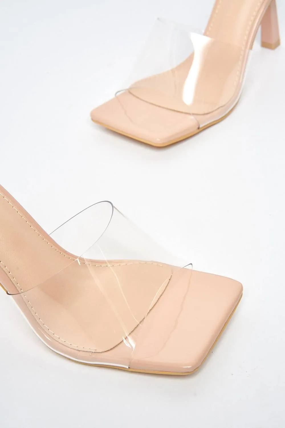 Coimbra Perspex Band Slanted Heel Mule in Nude