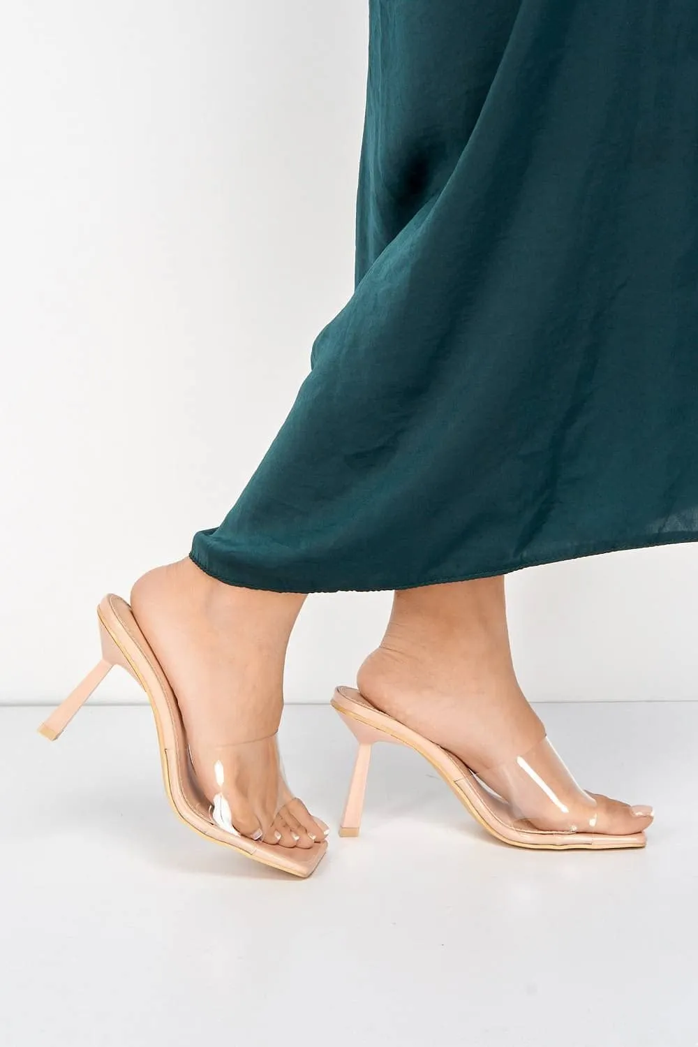 Coimbra Perspex Band Slanted Heel Mule in Nude