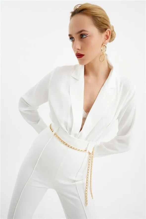 Collared Wrap Bodysuit - White