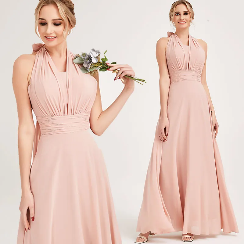 Convertible Chiffon Bridesmaid Dress Wrap Dusty Pink Maxi Gown