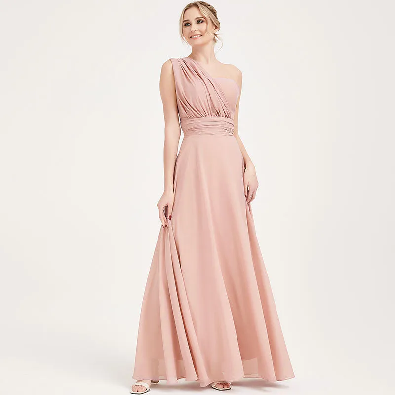 Convertible Chiffon Bridesmaid Dress Wrap Dusty Pink Maxi Gown