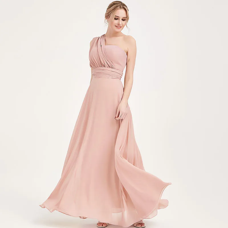 Convertible Chiffon Bridesmaid Dress Wrap Dusty Pink Maxi Gown