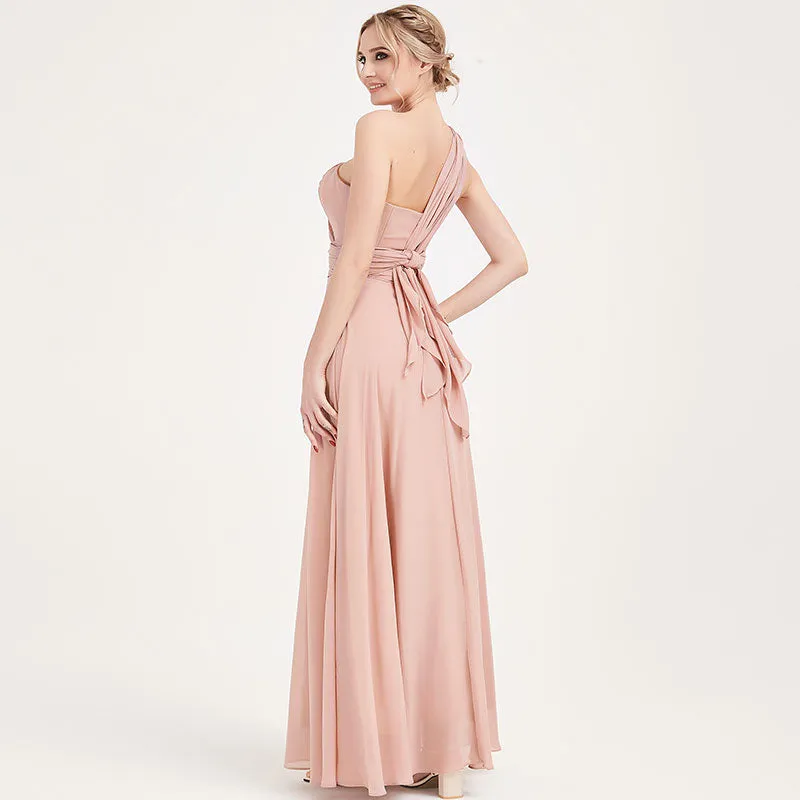 Convertible Chiffon Bridesmaid Dress Wrap Dusty Pink Maxi Gown