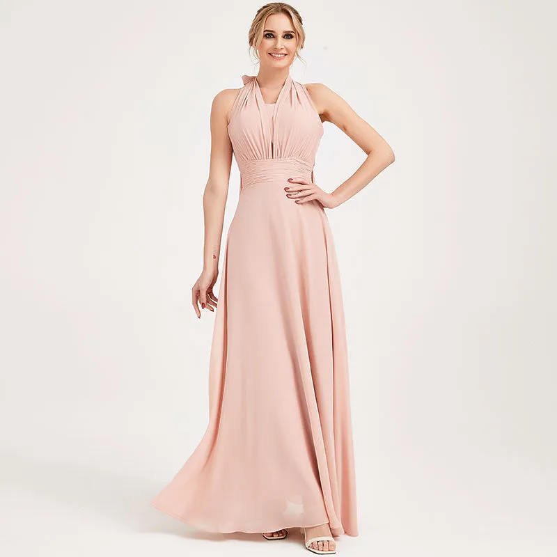 Convertible Chiffon Bridesmaid Dress Wrap Dusty Pink Maxi Gown