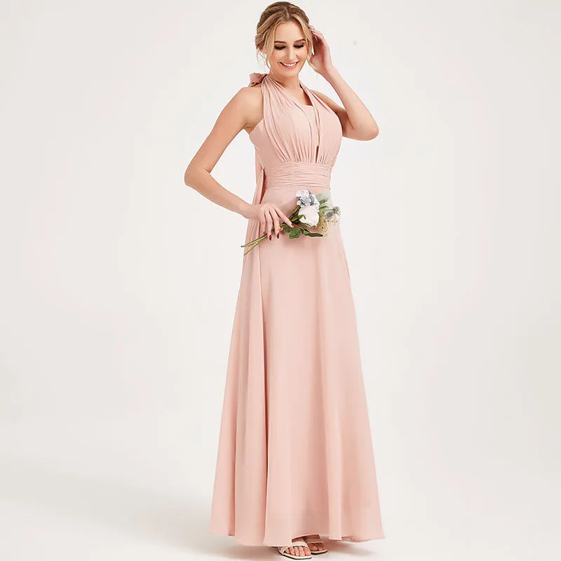 Convertible Chiffon Bridesmaid Dress Wrap Dusty Pink Maxi Gown