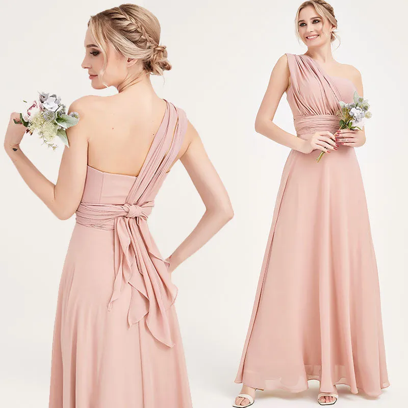 Convertible Chiffon Bridesmaid Dress Wrap Dusty Pink Maxi Gown