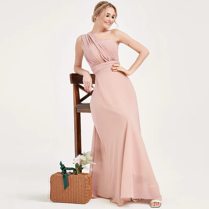 Convertible Chiffon Bridesmaid Dress Wrap Dusty Pink Maxi Gown