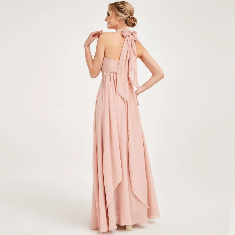 Convertible Chiffon Bridesmaid Dress Wrap Dusty Pink Maxi Gown