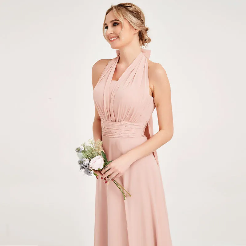 Convertible Chiffon Bridesmaid Dress Wrap Dusty Pink Maxi Gown