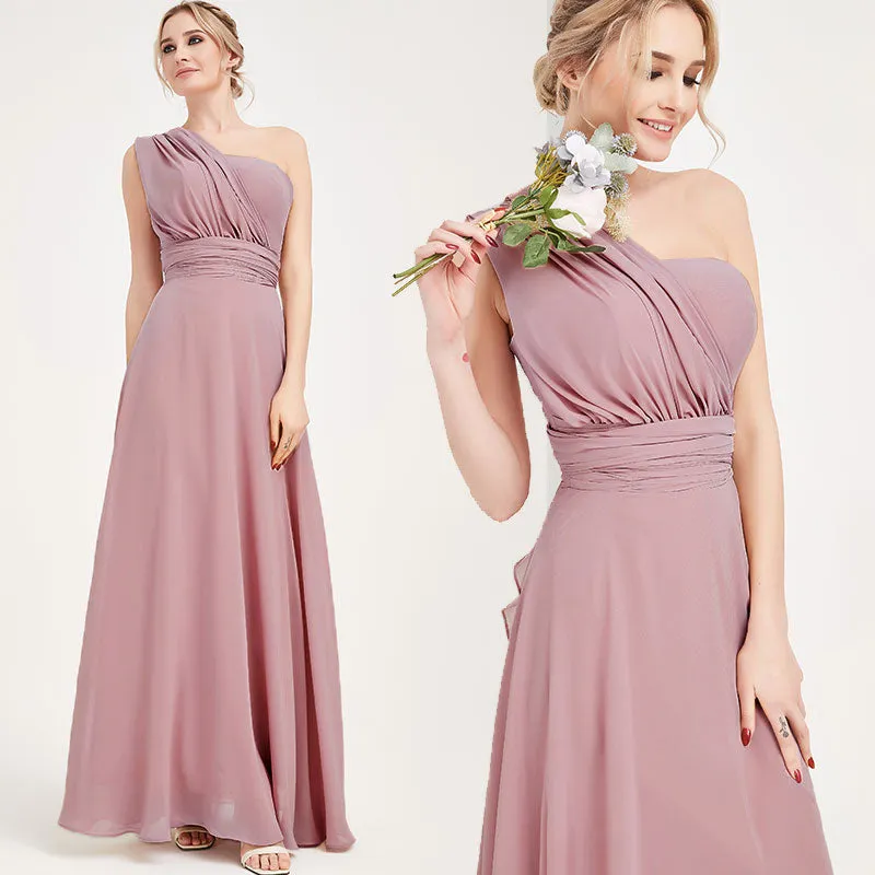 Convertible Chiffon Bridesmaid Dress Wrap Dusty Purple Maxi Gown