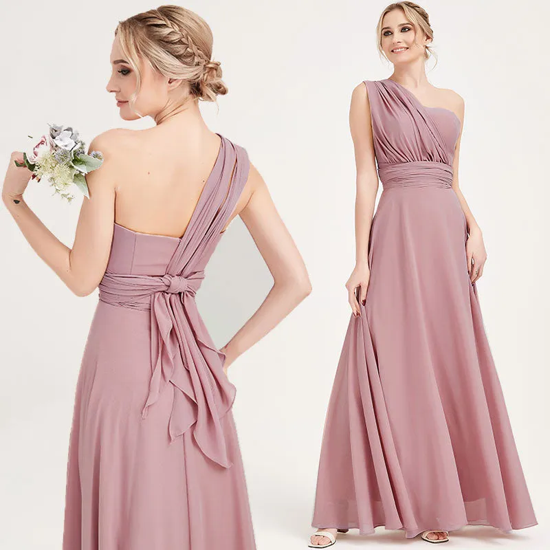 Convertible Chiffon Bridesmaid Dress Wrap Dusty Purple Maxi Gown