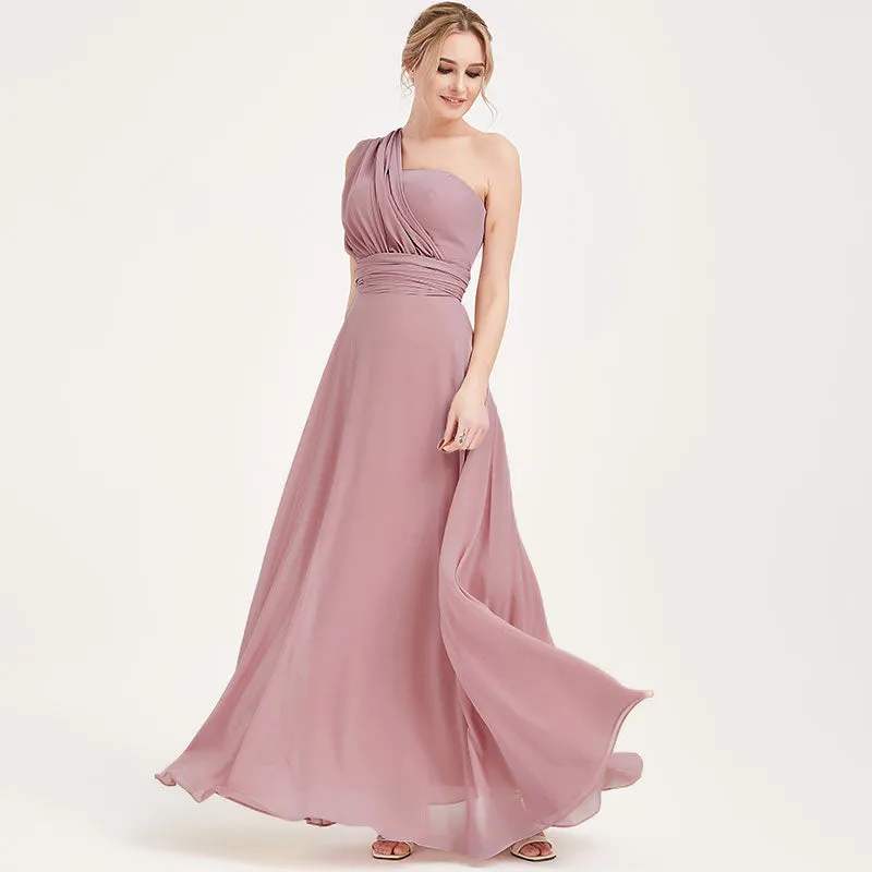 Convertible Chiffon Bridesmaid Dress Wrap Dusty Purple Maxi Gown