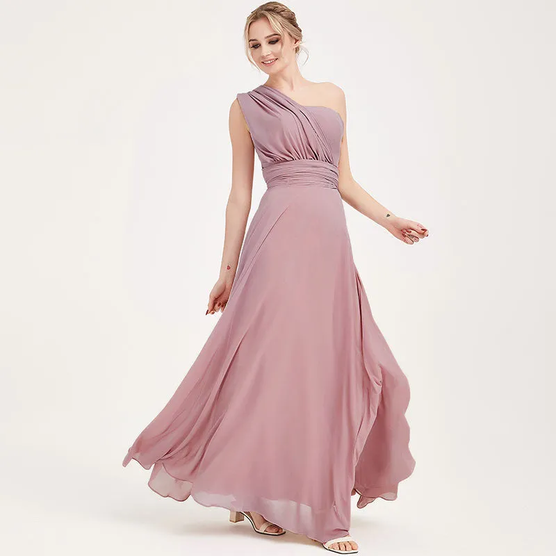 Convertible Chiffon Bridesmaid Dress Wrap Dusty Purple Maxi Gown