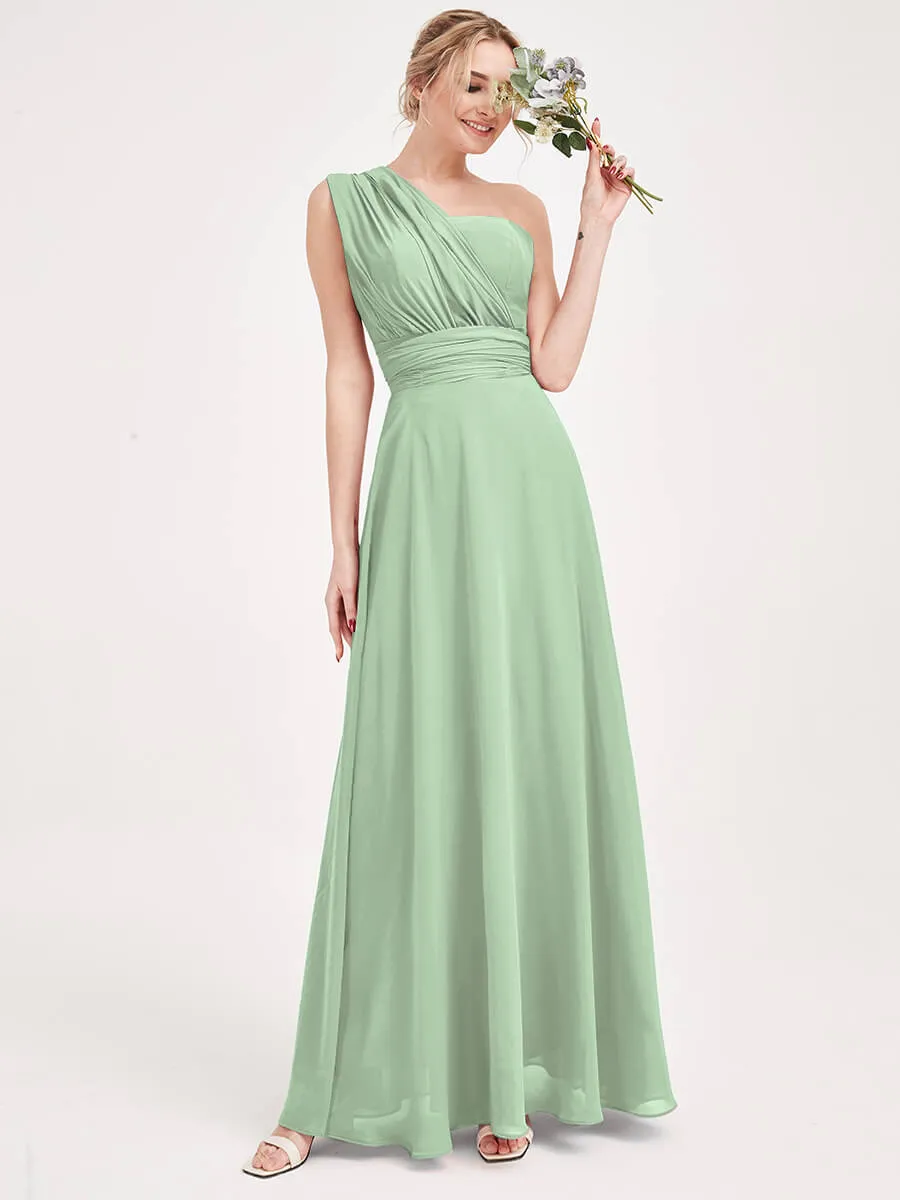 Convertible Chiffon Bridesmaid Dress Wrap Sage Green Maxi Gown