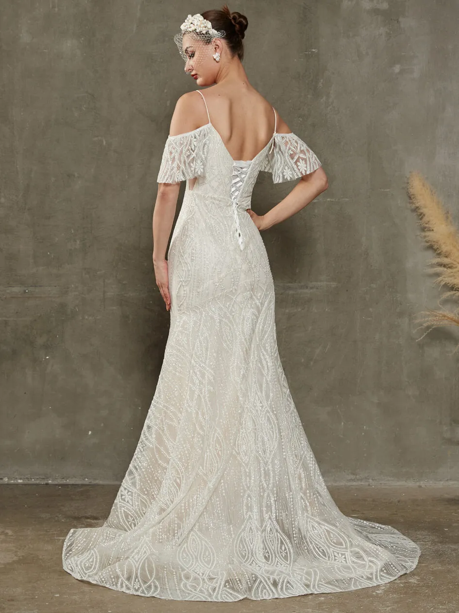 Convertible Off-Shoulder Sparkling Mermaid Wedding Dress With Train