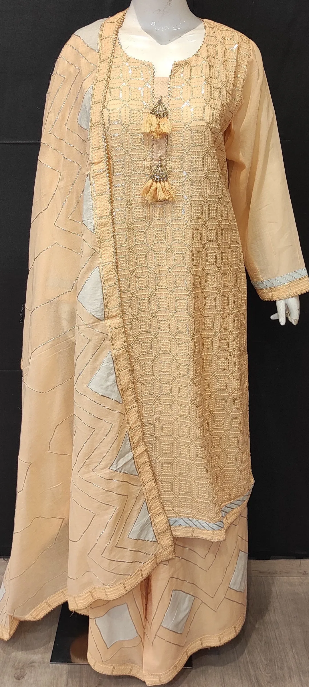 Cotton Suit with Plazzo Chikankari Embroidery