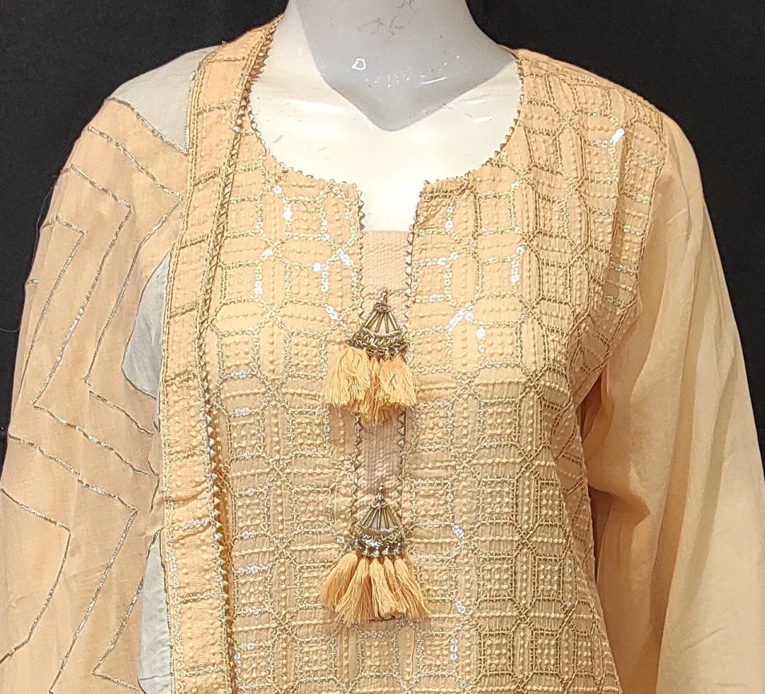 Cotton Suit with Plazzo Chikankari Embroidery