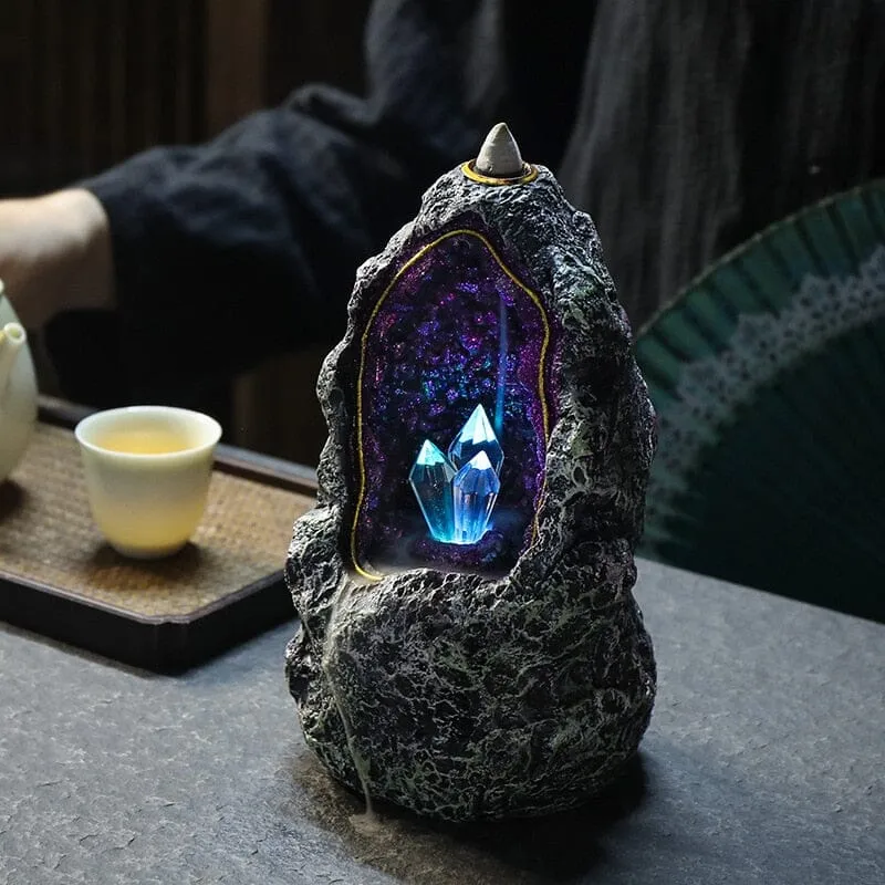 Creative Fantasy Crystal Cave LED Ornaments Backflow Incense Burner