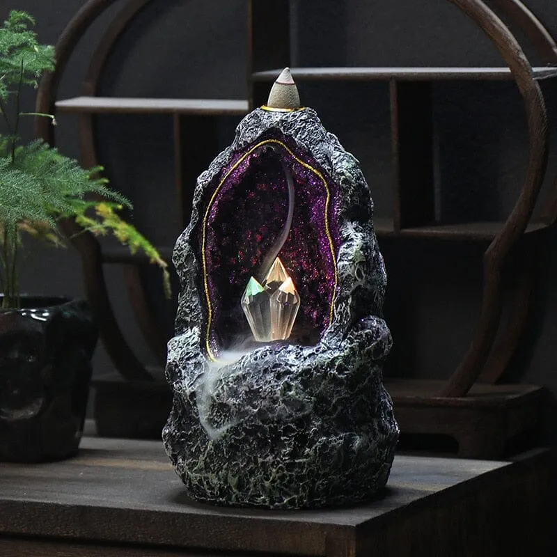 Creative Fantasy Crystal Cave LED Ornaments Backflow Incense Burner