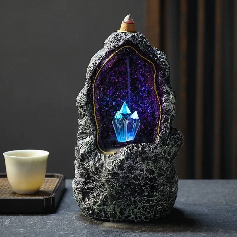 Creative Fantasy Crystal Cave LED Ornaments Backflow Incense Burner