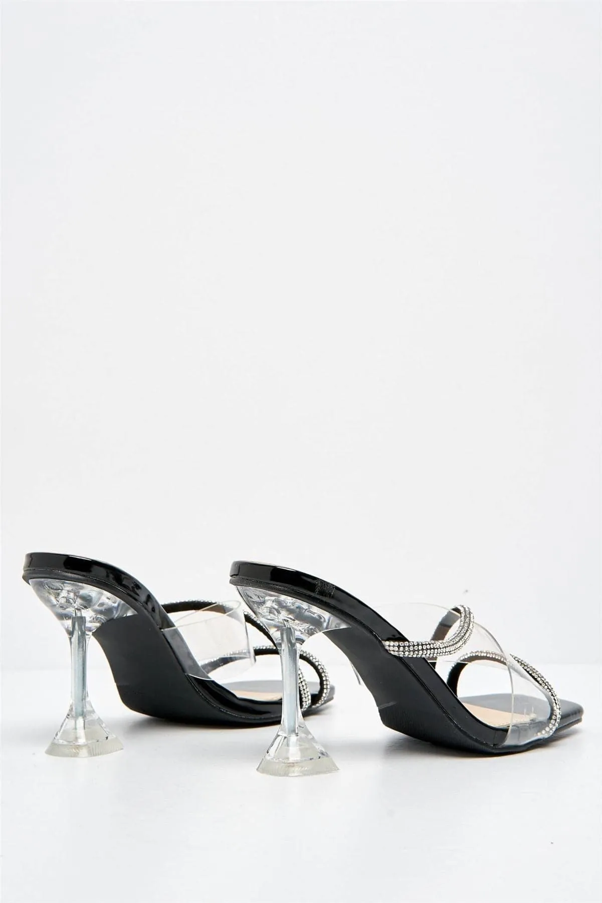 Croix Perspex and Diamante Square-toe Mule in Black