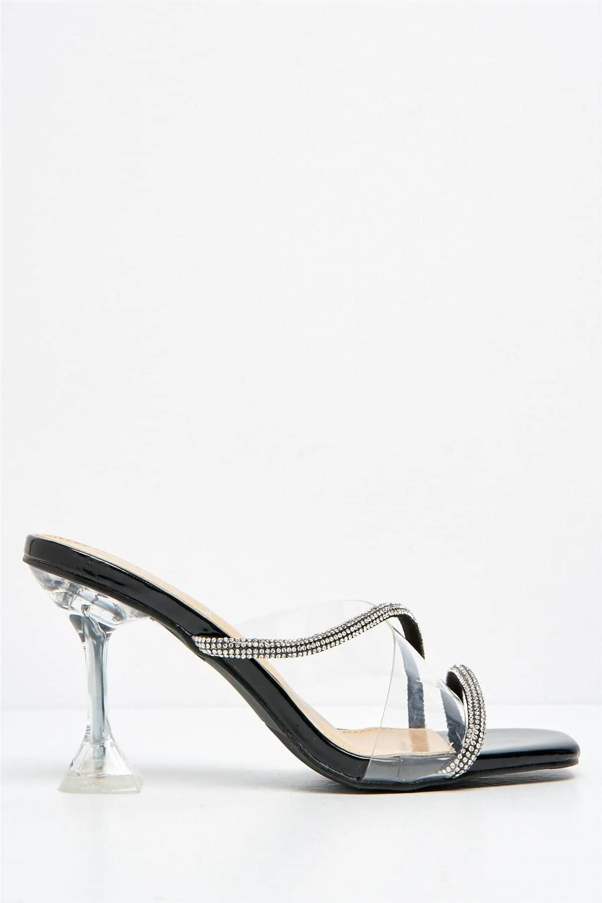 Croix Perspex and Diamante Square-toe Mule in Black