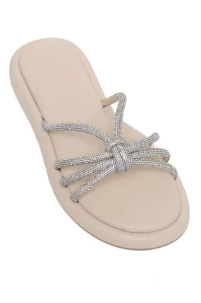 CRYSTAL KNOT SLIP-ON SLIDES-BEIGE