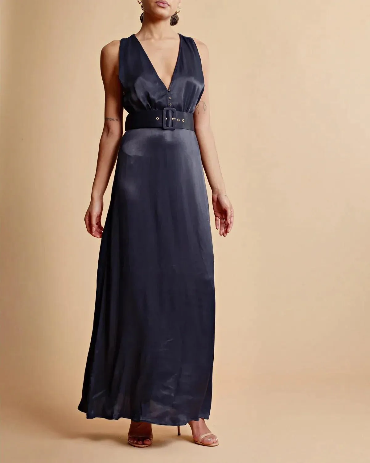 Crèpe satin Sleeveless Dress Navy