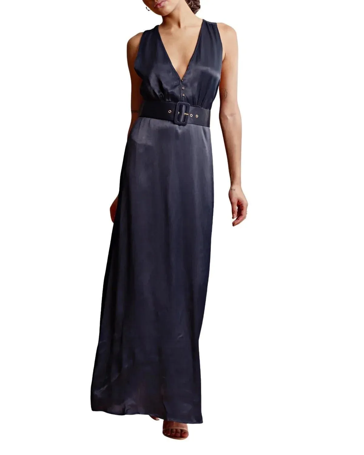 Crèpe satin Sleeveless Dress Navy