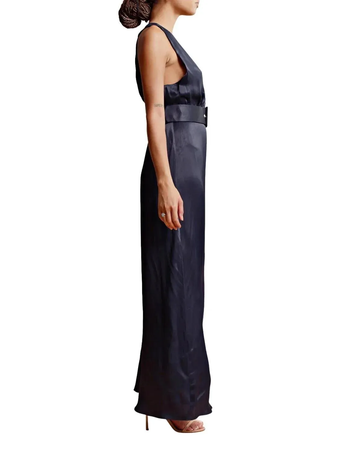 Crèpe satin Sleeveless Dress Navy